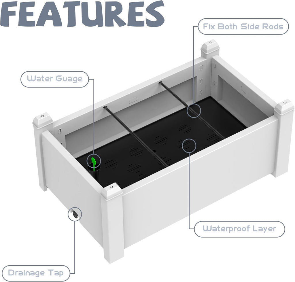 Vixzen Outdoor Resin Raised Planter Box, Rot-Resistant Non-Cracking, Divisible with Drainage Plug for Vegetables