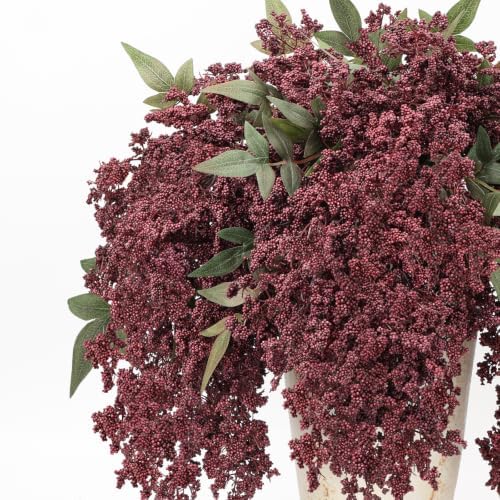 6 Pcs 43'' Artificial Nandina Berry Stems Burgundy Faux Branches Home Decor