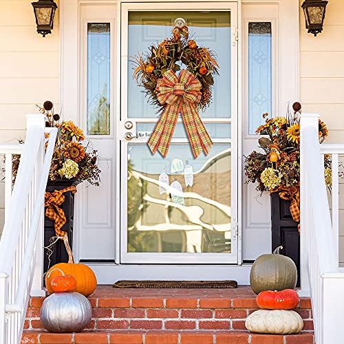 Large Orange Buffalo Burlap Bows - Thanksgiving Fall Wreath & Tree Topper Decorations