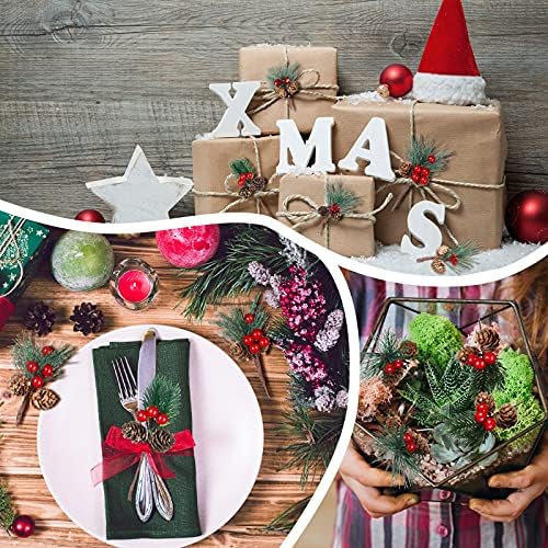 Canlierr 20 Pcs Christmas Pine Picks Pinecones Berries Set,Vivid Style