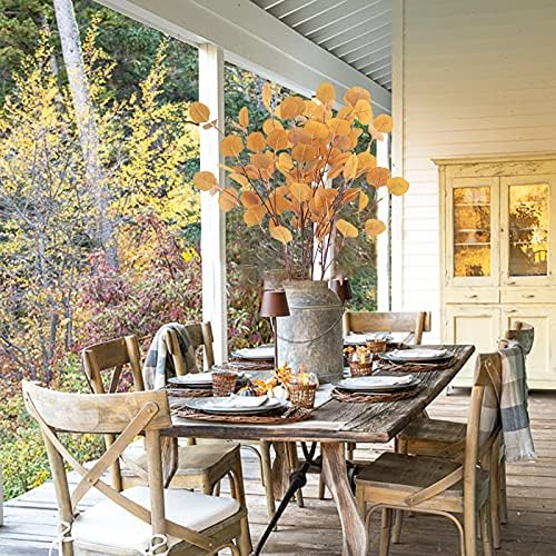 4Pcs Artificial Eucalyptus Leaves Stems 33.8‘’ Eucalyptus Branches Orange Fake Fall Flowers for Home Fireplace Farmhouse Party Wedding Table Bathroom Autumn Décor