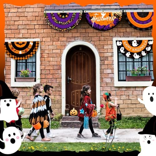 6 Pcs Halloween Bunting Fan Flag Happy Halloween Half Fan Banner