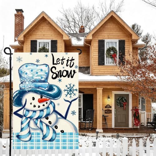 Let It Snow Christmas Snowman Garden Flag 12x18 Inch Double Sided