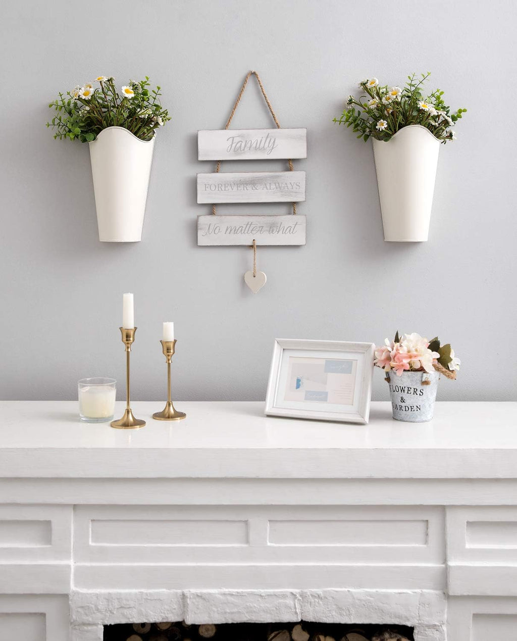 Mkono Metal Wall Planter, Hanging Vase for Flowers Plants, Set of 2, White | Rustic Farmhouse Decor, Easy Wall Mount