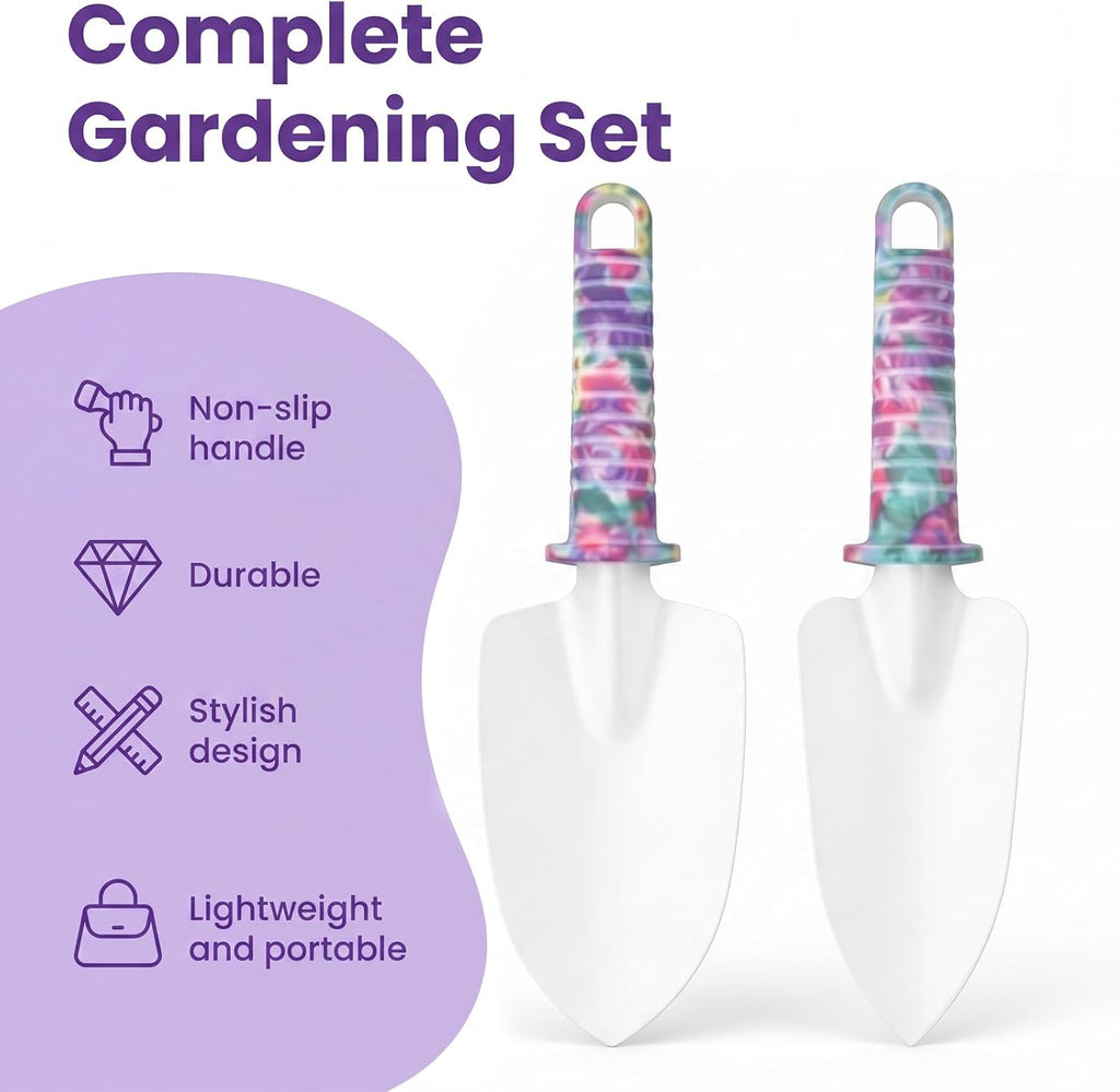 10-Piece Garden Tool Set with Sturdy Carrying Case – Purple Floral Gardening Set for Women – Ergonomic Garden Hand