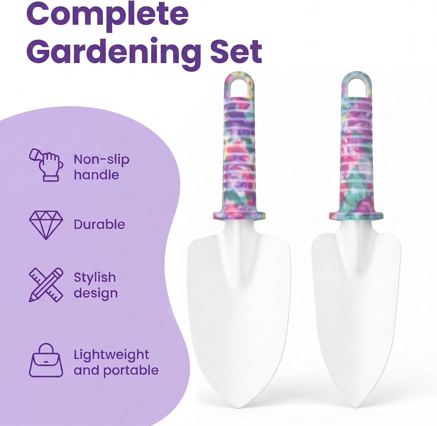 10-Piece Garden Tool Set with Sturdy Carrying Case – Purple Floral Gardening Set for Women – Ergonomic Garden Hand