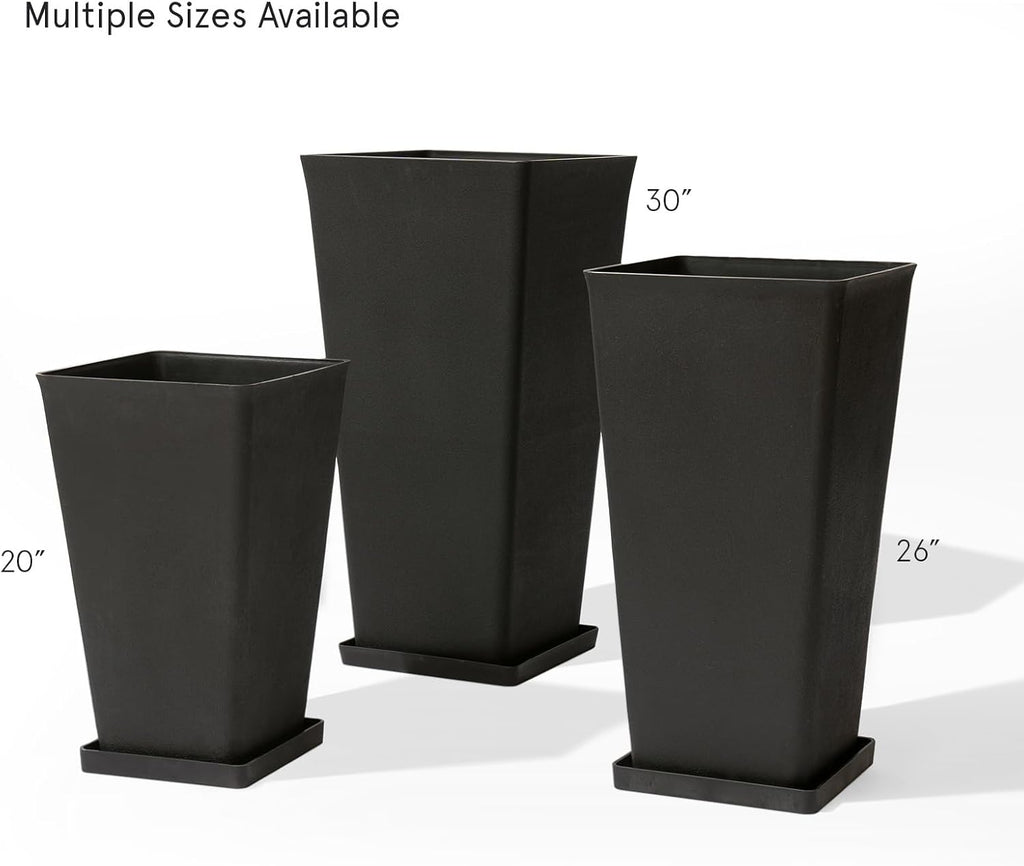 LA JOLIE MUSE Tall Outdoor Large Rectangular Planters Set of 2, 30 Inch | Tall Black Planters with Shelf Insert, Extra