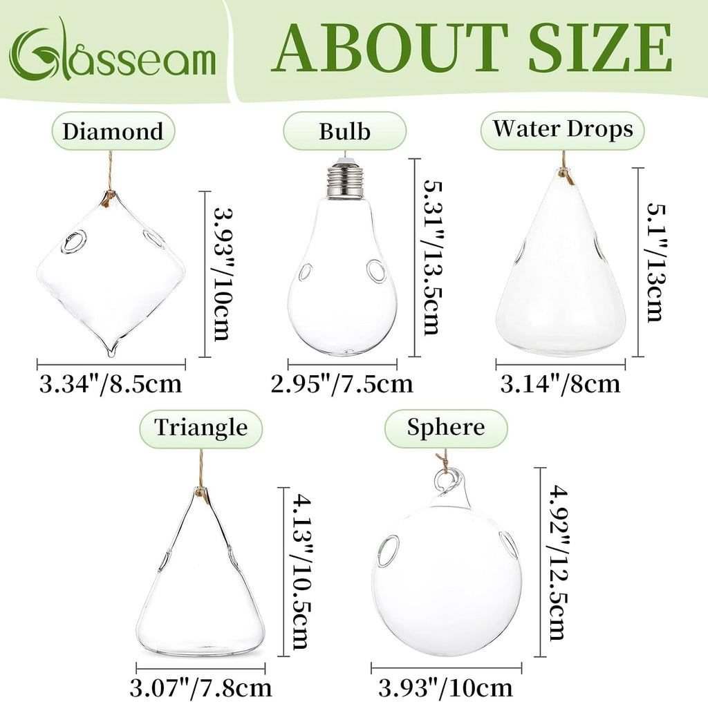 Glasseam Hanging Plant Propagation Station: 5Pcs Small Glass Terrarium Jars | Hydroponic Planters for Indoor Pothos