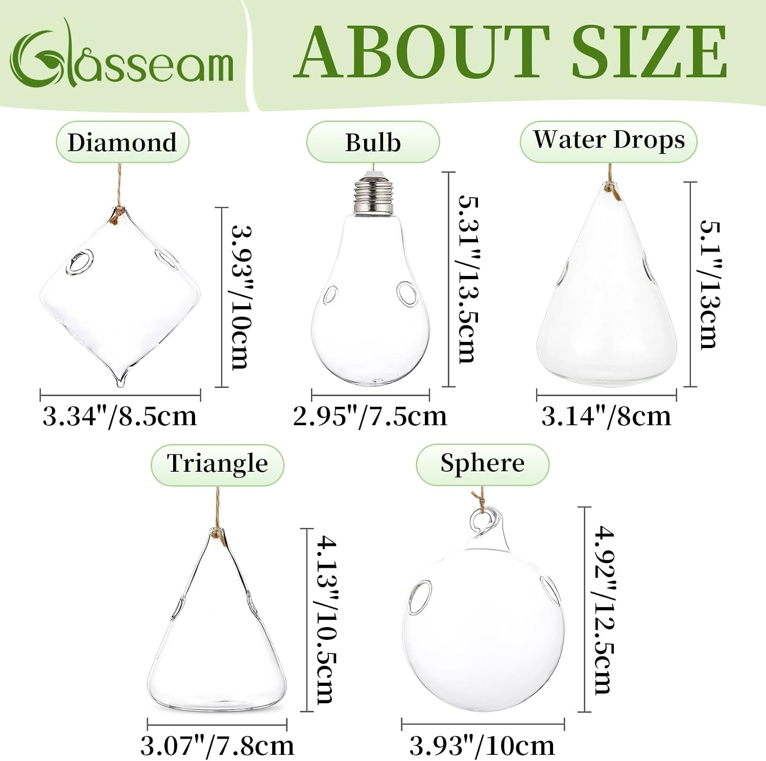 Glasseam Hanging Plant Propagation Station: 5Pcs Small Glass Terrarium Jars | Hydroponic Planters for Indoor Pothos