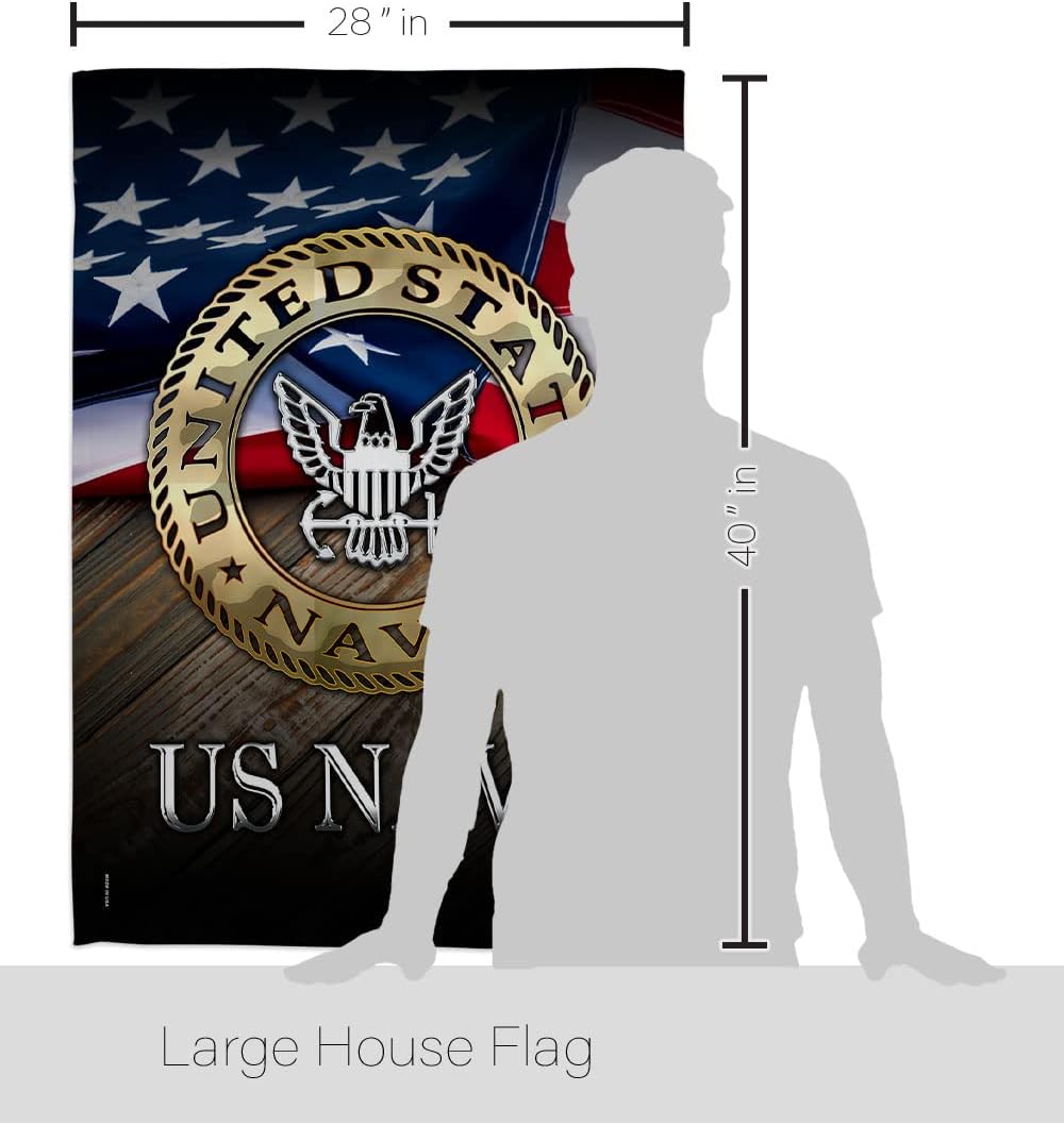 HS137035-BO-02 US Navy Americana Military Decorative Vertical House Flag Set, 28"x 40" w/Flagpole, Multi-Color