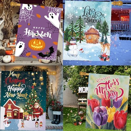CDLong Seasonal Garden Flags Set of 12, Double Sided 28 x 40 Inch Yard Flag