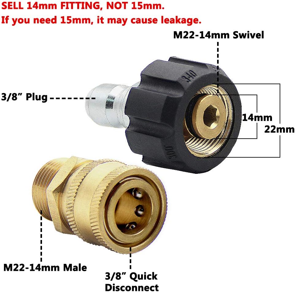 Twinkle Star Pressure Washer Adapter Set, Quick Disconnect Kit | M22 14mm Quick Connect Swivel to 3/8" Fittings, 3/4"