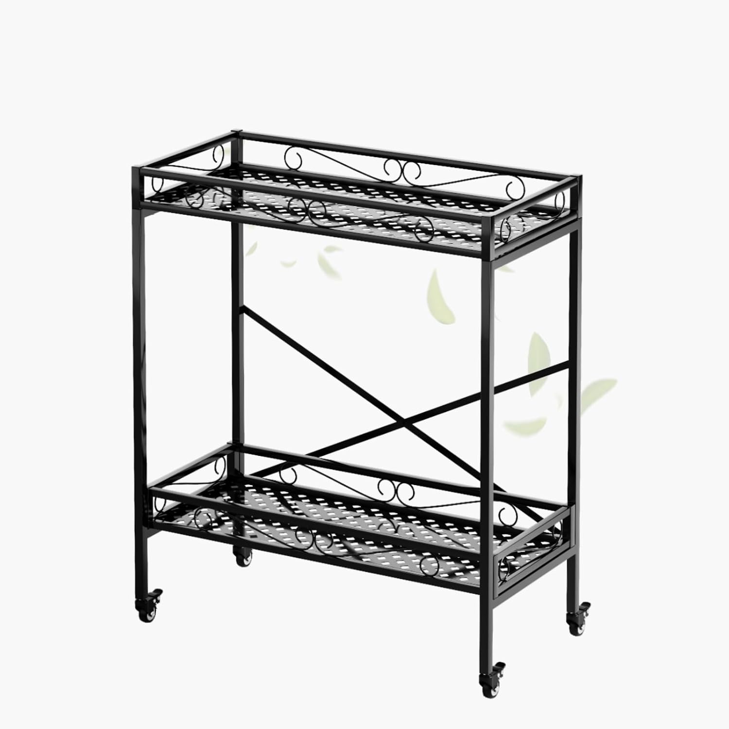 Zhongma 2 Tier Window Height Sturdy Metal Plant Stand with Wheels, 32.7x16x39.4 Inch High, Heavy Duty Succulent Shelf