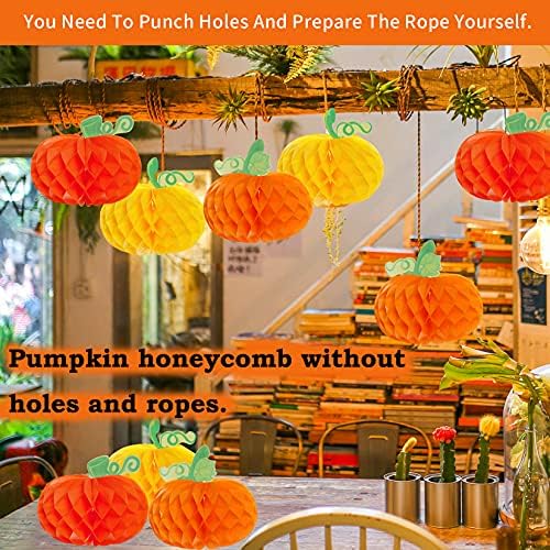 Sucrain 12 Pieces Tissue Paper Pumpkin 3D Honeycomb Pumpkins for Halloween Thanksgiving Party Favor Fall Festival Supplies （Orange, Red, Yellow）
