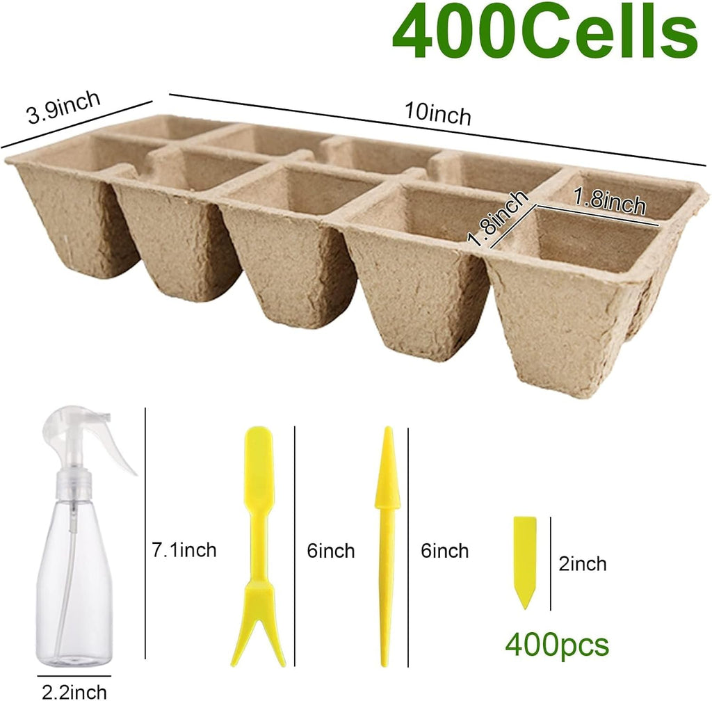 400 Cells Seed Starter Tray, 40 Pack Biodegradable Seed Starter Kit, Peat Pots for Seedlings with 400 Plant Labels, 2