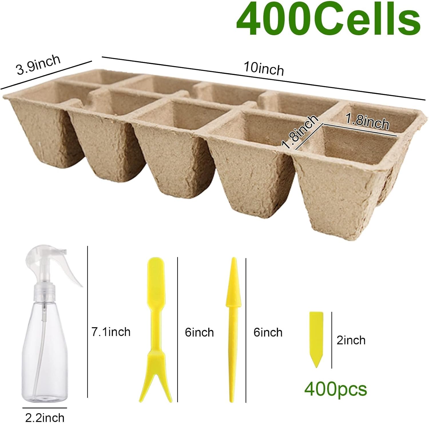 400 Cells Seed Starter Tray, 40 Pack Biodegradable Seed Starter Kit, Peat Pots for Seedlings with 400 Plant Labels, 2