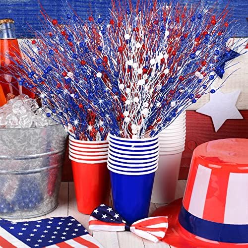 Giegxin 32 Pack Labor Day Centerpiece Decor Red White Blue Stem Picks