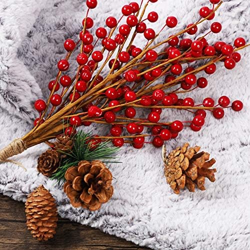 DR.DUDU 12 Red Holly Berry Stem Picks