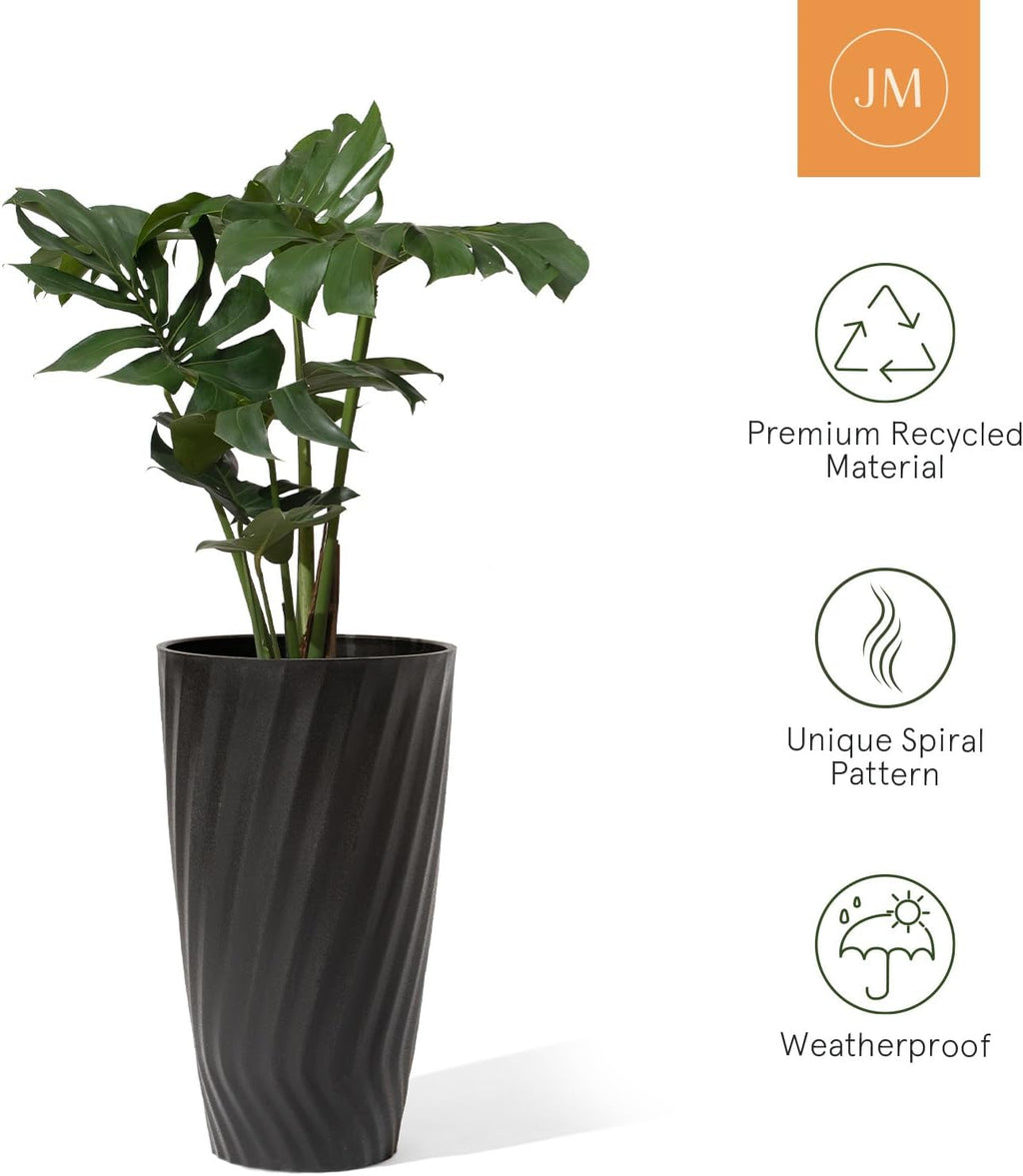 La Jolie Maison 24 Inch Tall Planter, Large Decorative Plant Pot, Black | Tall Round Planter for Indoor and Outdoor