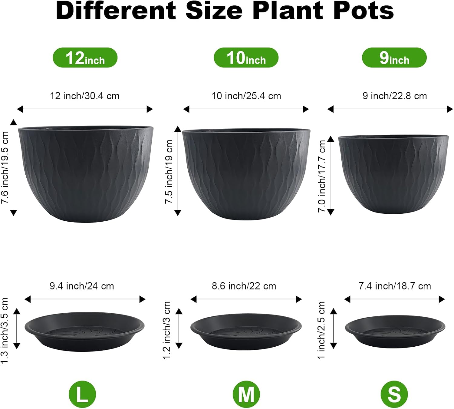 12/10/9 inch Plant Pots, 3 Pack Flower Pots for Outdoor Indoor Garden Plants, Large Planters with Multi Mesh Drainage