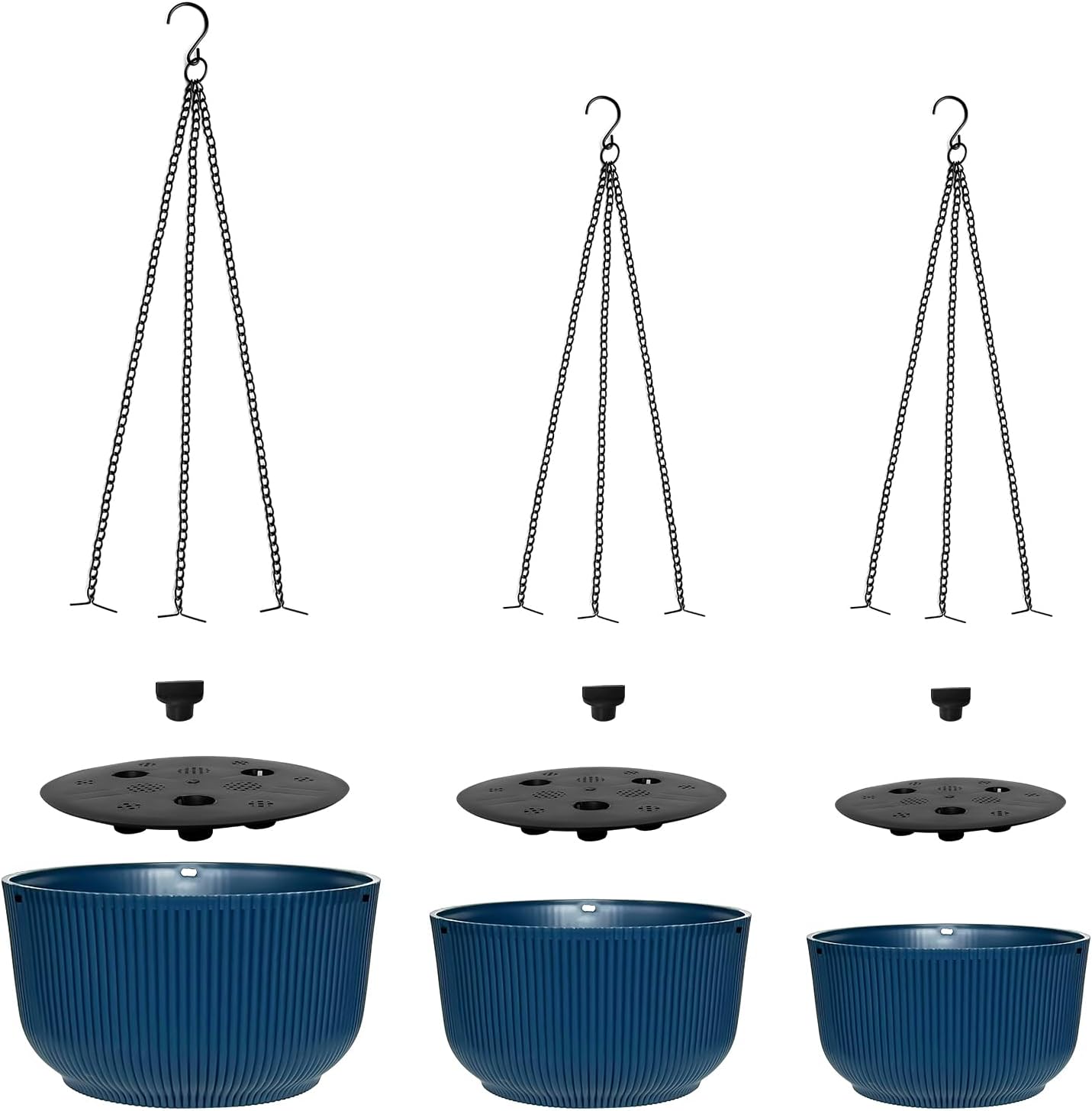 RooTrimmer Hanging Planters 9/10/11 Inch for Indoor Plants, 3 Pack Plant Hanger Outdoor with Drainage Holes, Self