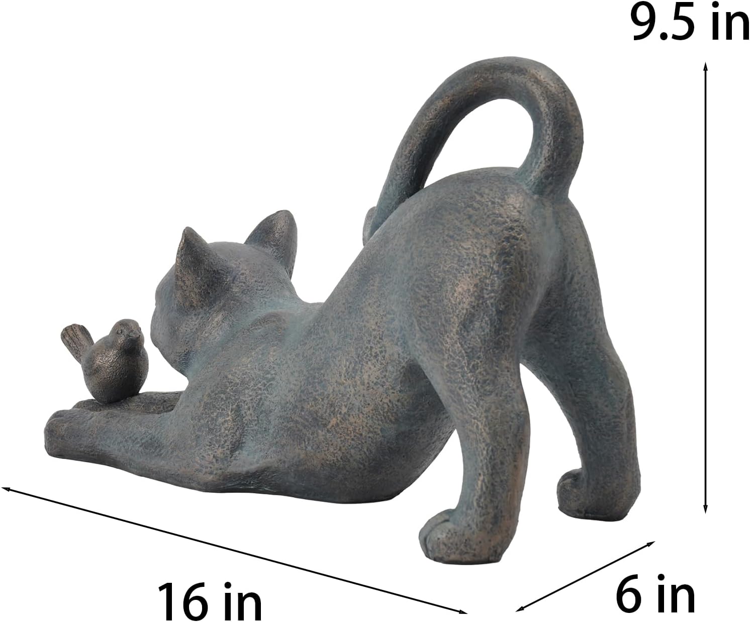 Cat Garden Statues Outdoor Cat-Figurines - Home Garden Decor 16 x 6 x 9.5 inch Resin Cats & Bird Playing Sculpture