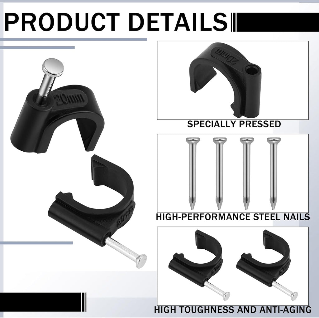 100 Pcs Drip Irrigation Tubing Mounting Clips, 1/2" and 5/8", Black | Secure Drip Line to Wood, Metal Nail Install