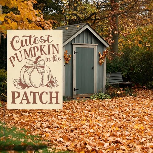 Fall Garden Flag, Fall Pumpkin Garden Flag 12x18 Inch Double Sided, Autumn Thanksgiving Yard Flags Decorations, Autumn Pumpkin Flags for Outside Home Porch