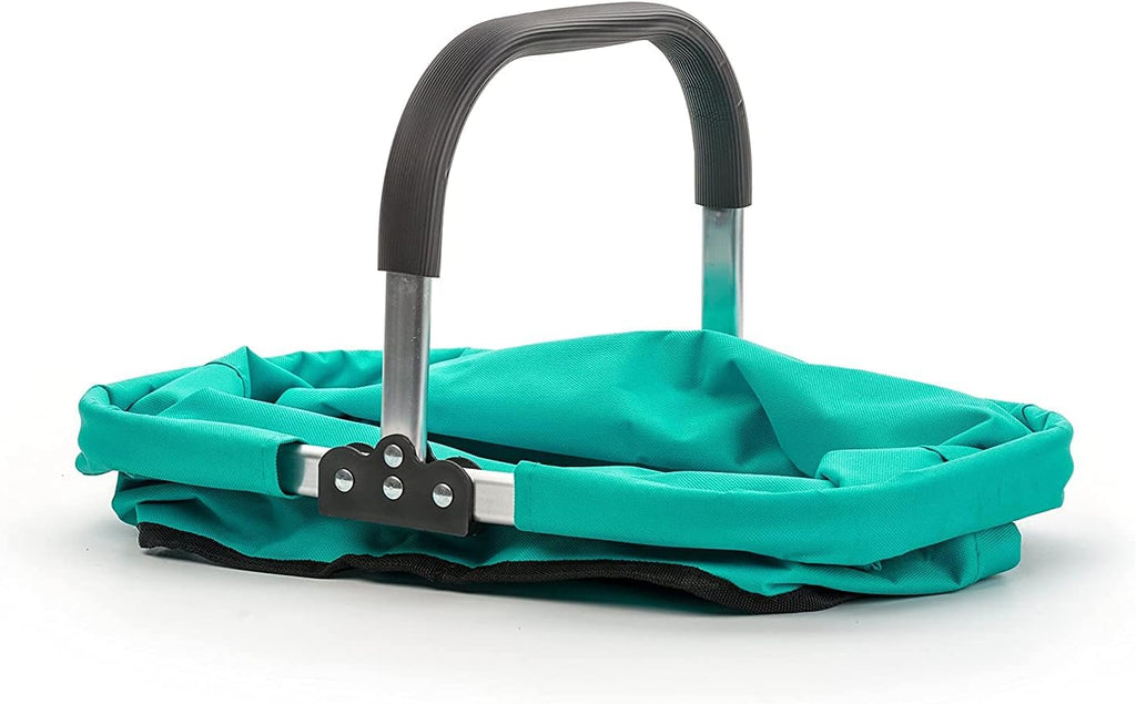 RSVP International Collapsible Market Basket Aluminum Frame, Large Zip Side Pocket, 17x11x18", Turquoise