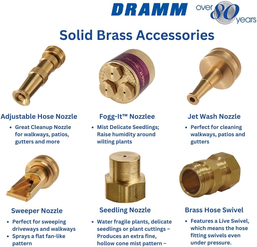 Dramm 12380 Heavy-Duty Brass Adjustable Hose Nozzle