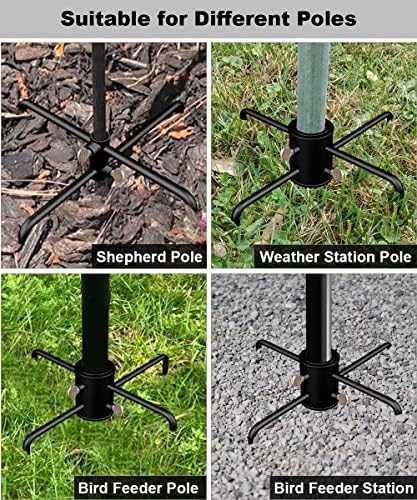 Garbuildman Pole Stabilizer Stand Base with 4 Prongs for Outdoor Bird Feeder Pole, In-Ground Support Applies to 0.74” to 1.1” Shepherds Hook, Black, 1 Pack, Measure Before Purchase