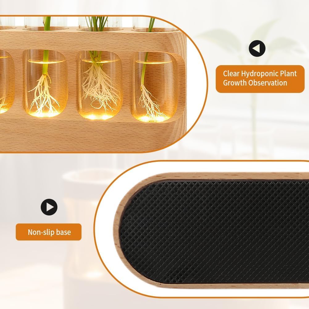 Plant Propagation Station with Glass Tubes – Wooden Plant Cutting Vase Holder, Water Propagation Kit for Indoor Plants
