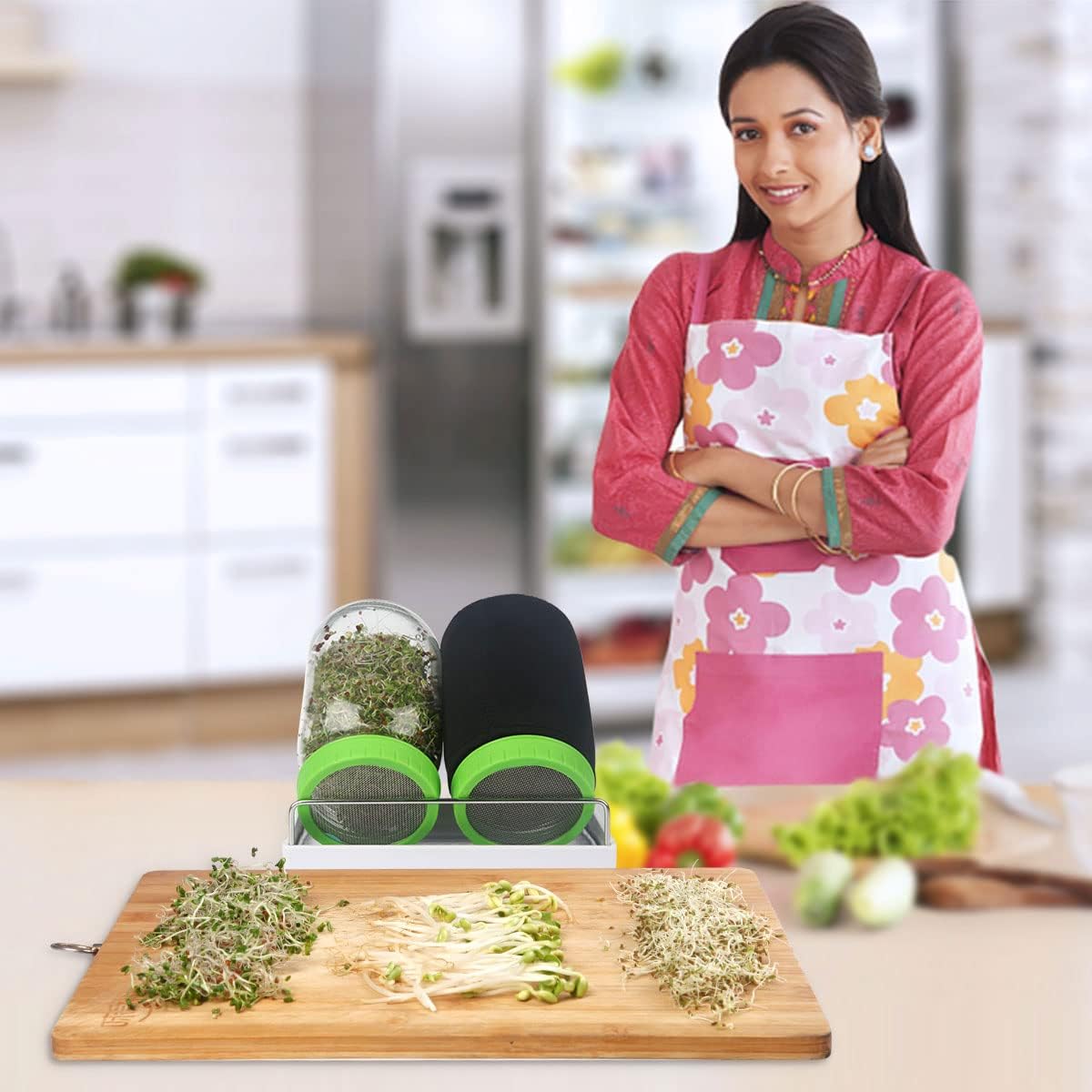 Seed Sprouting Jar Kit with Wide Mouth Mason Jars, Premium Stainless Steel Screen Sprout Lids, Blackout Sleeves, Tray