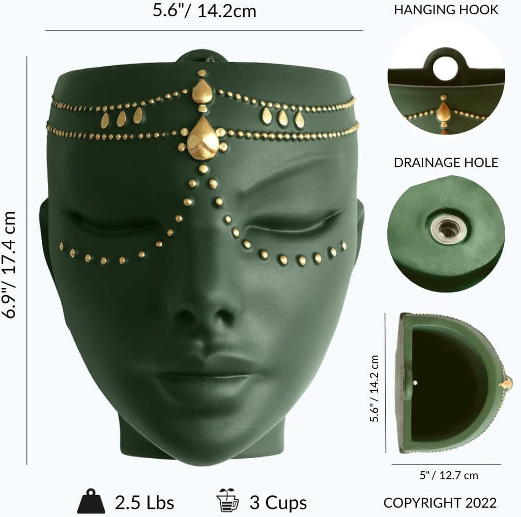Head Planter - Indoor & Outdoor Home Decor Gifts for Plant Lovers - for Flat Surface or Wall Mount - Unique Face