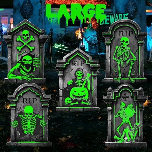 25.2in Halloween Tombstones Outdoor Decor Glow in The Dark - 5PCS Large Tombstones for Graves Halloween Gravestones Decorations Yard Signs