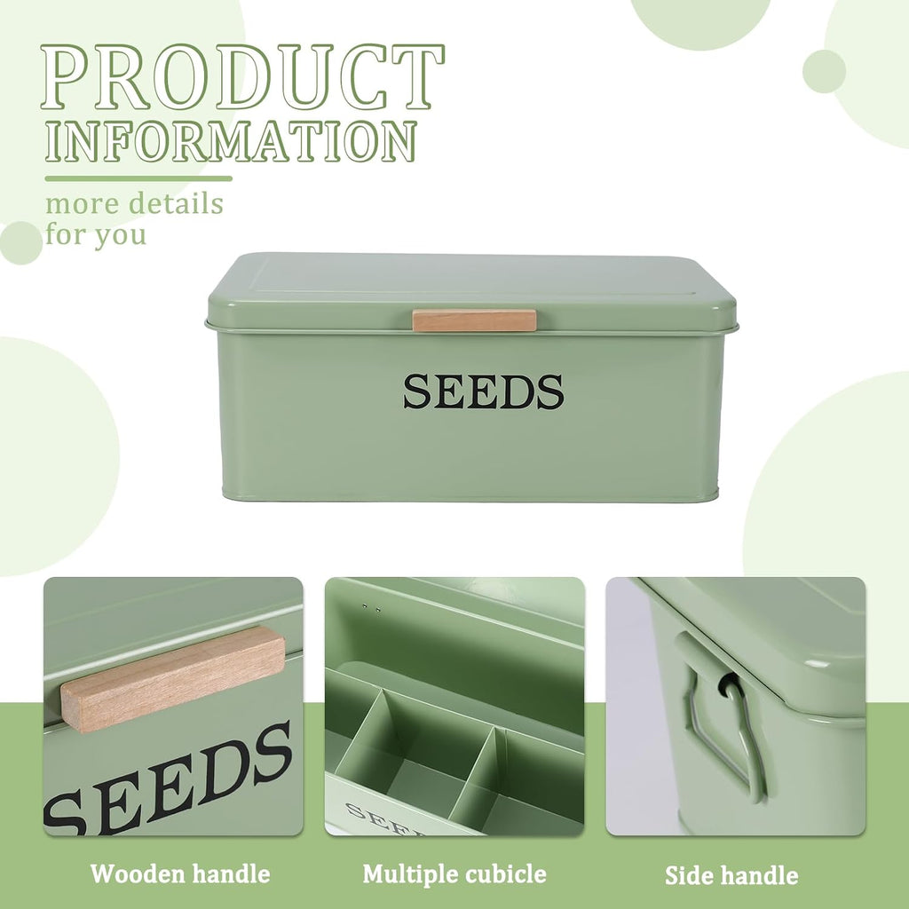 Seed Storage Organizer,Metal Seed Saving Box with Lid,4 Compartments Box with Safety Locks,Garden Supplies Container