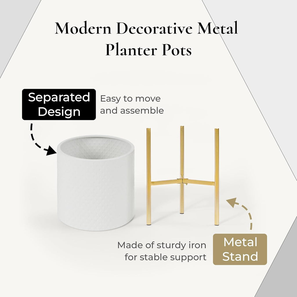 LuxenHome Indoor Planters, Set of 2 White Planter with Gold Metal Stand | Planters for Indoor Plant, Indoor Plant Pots
