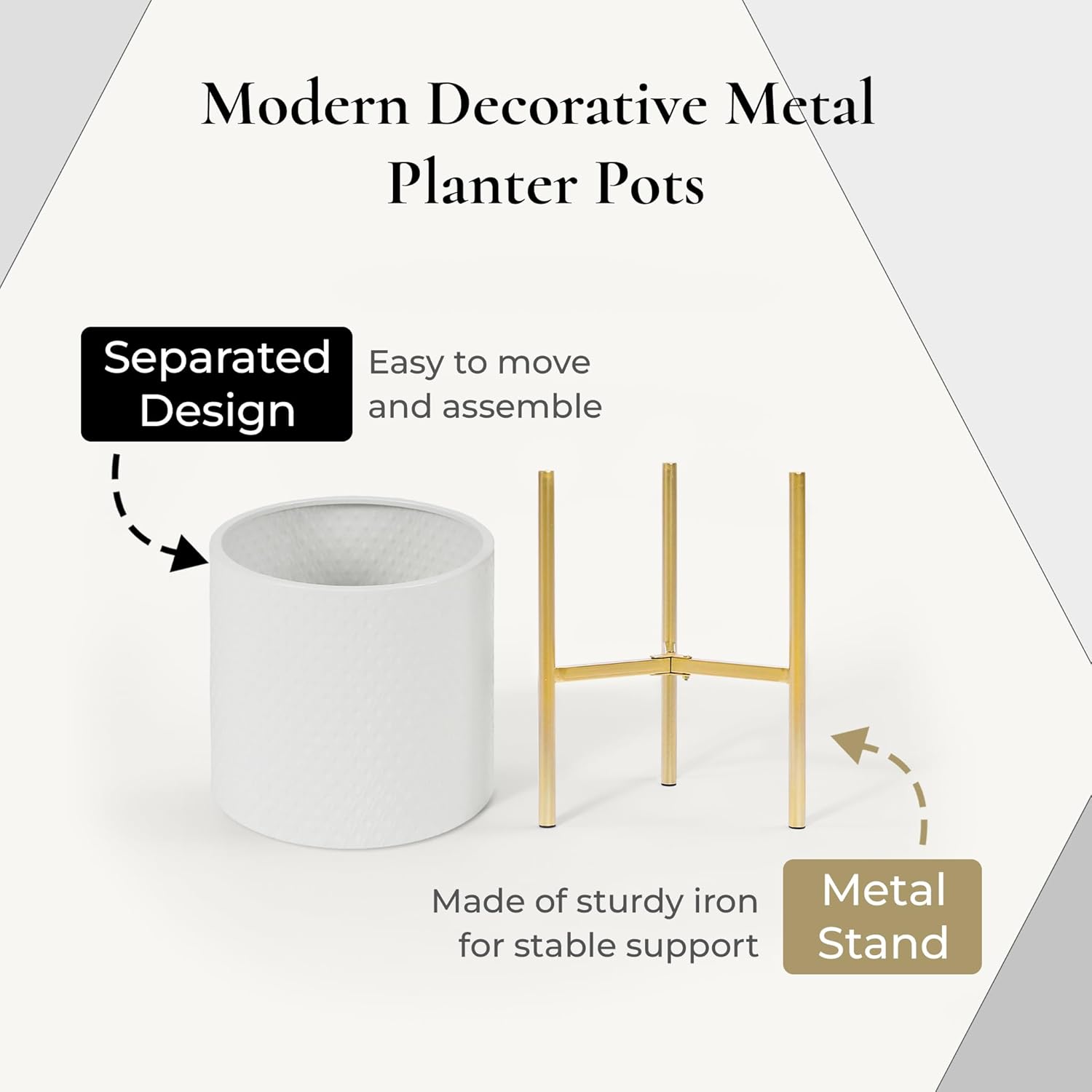 LuxenHome Indoor Planters, Set of 2 White Planter with Gold Metal Stand | Planters for Indoor Plant, Indoor Plant Pots