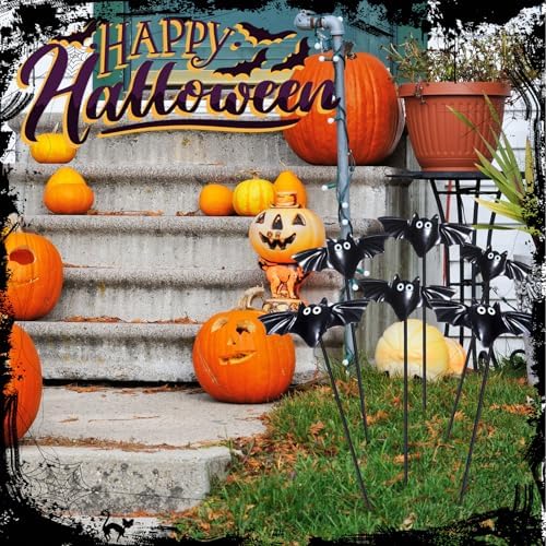 Weysat 12 Pcs Halloween Metal Bat Garden Stakes for Outdoor Garden Decor