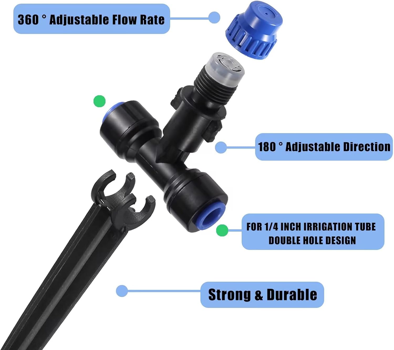 HUISUYTON 36 Pcs Push-to-Fit Drip Irrigation Spray for 1/4 inch Tubing | Adjustable 360° Drip Emitters