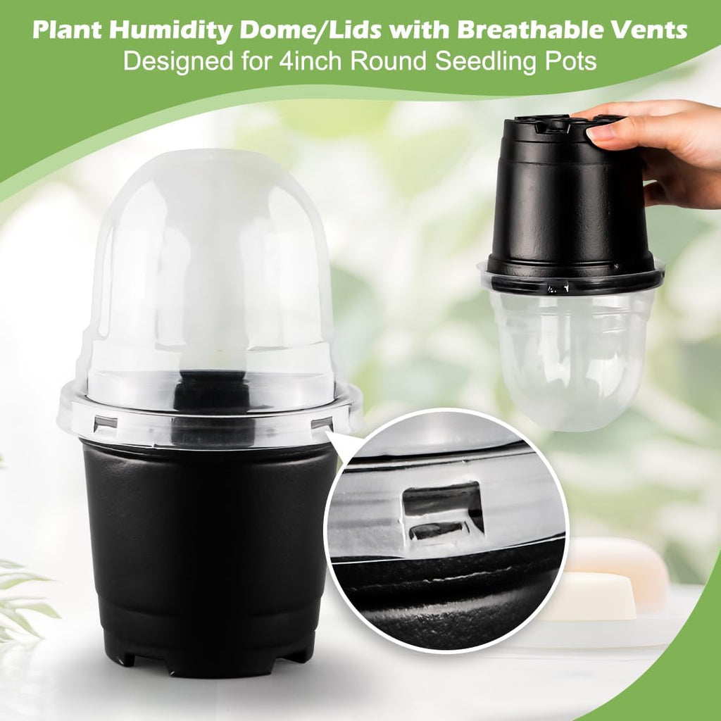 RooTrimmer Humidity Domes for 4 Inch Pots, 100 Pack Transparent Plant Dome Covers with Ventilation, Clear Nursery Pot
