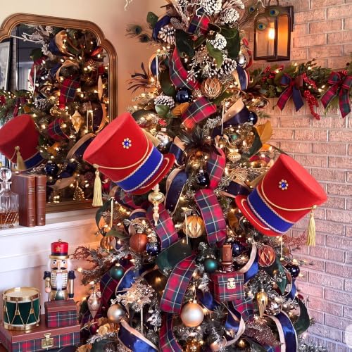 Gejoy Christmas Nutcracker Hat Tree Topper Xmas Tree Ornament Decoration