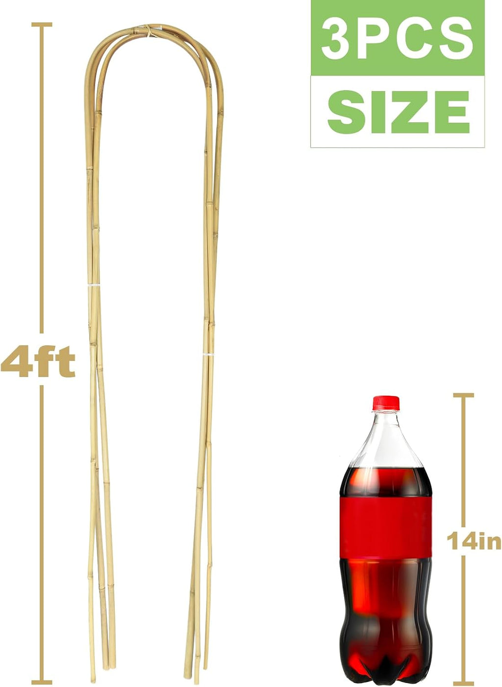 Jollybower Natural U-Hoops Bamboo Plants Trellis 4Ft, Garden Trellis U-Shape for Climbing Plants, Garden Arch Support