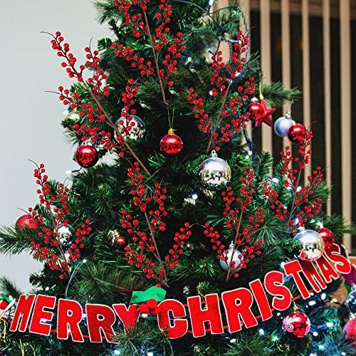 Sggvecsy 6 Pack Artificial Red Berry Stems Christmas Red Berries Holly Berry Branches 25.2 Inches Fake Burgundy Berry Picks for Floral Arrangements Christmas Tree Holiday Home DIY Crafts Decor