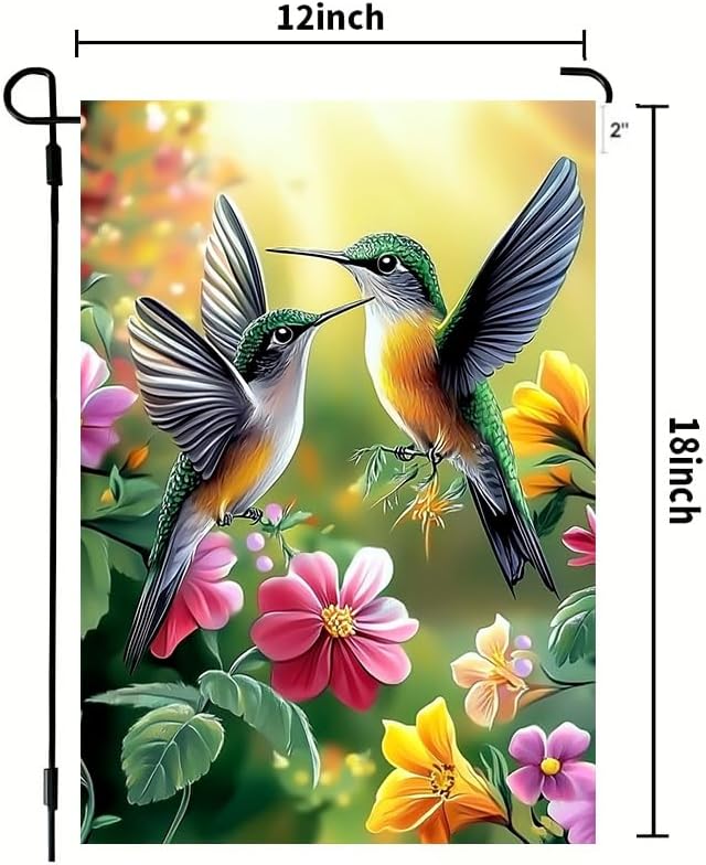 Spring Summer Hummingbird Garden Flag 12x18 Double Sided for Outside