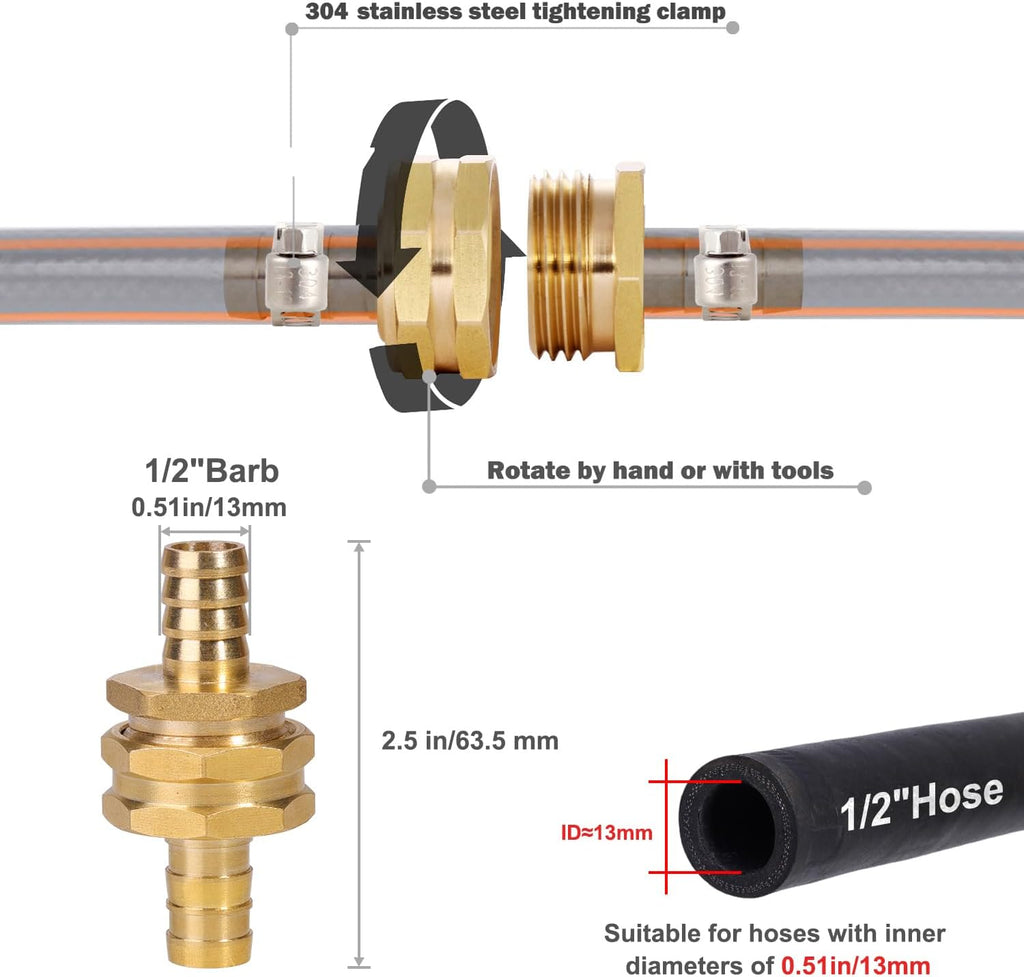 Garden Solid brass Hose Repair Connector with Clamps,Fit for Garden Hose Fitting,Male and Female Hose Fittings 10 Set