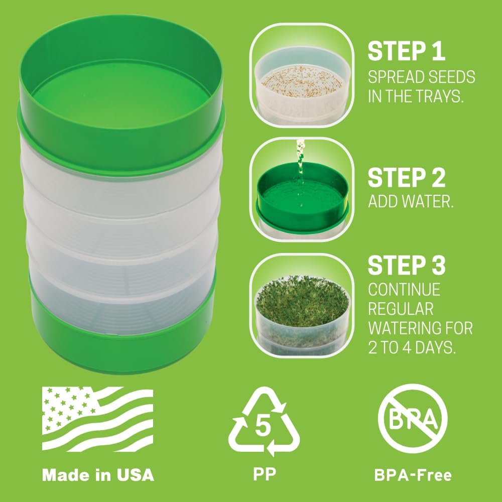 KITCHEN CROP Deluxe Seed Sprouter with 4 Growing Trays and 1 Seed Packets, (Alfalfa Seeds) Easily Grow Sprouts Indoors