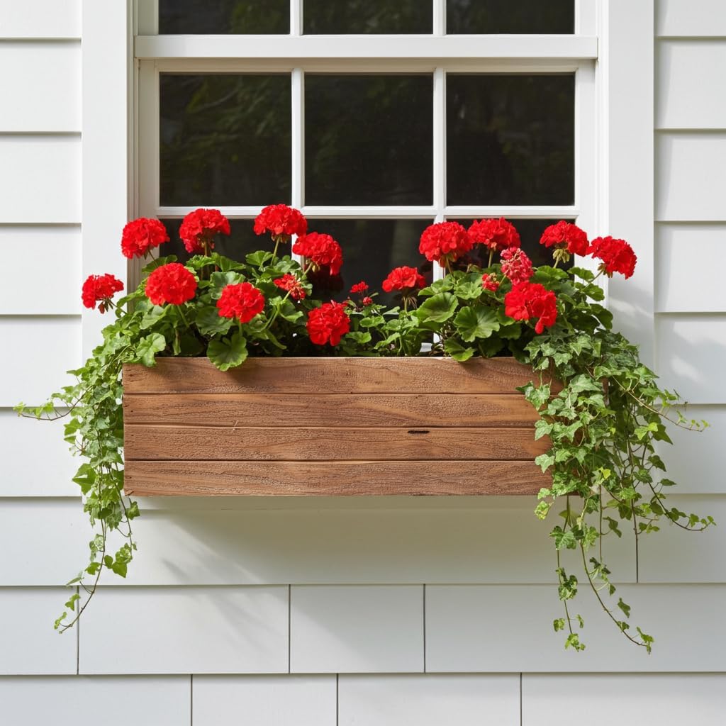 Handmade Rustic Cedar Herb Window Planter Box – Wooden Window & Railing Planter for Indoor or Outdoor Use, Made in USA
