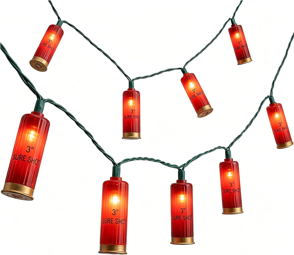 Oviejo 8.5Ft Shotgun Light String, Christmas LED Light String with 10 Red Bullet Lights for Outdoor Mexican Party Graduation Celebration Patio Bedroom Decor, Green Wire