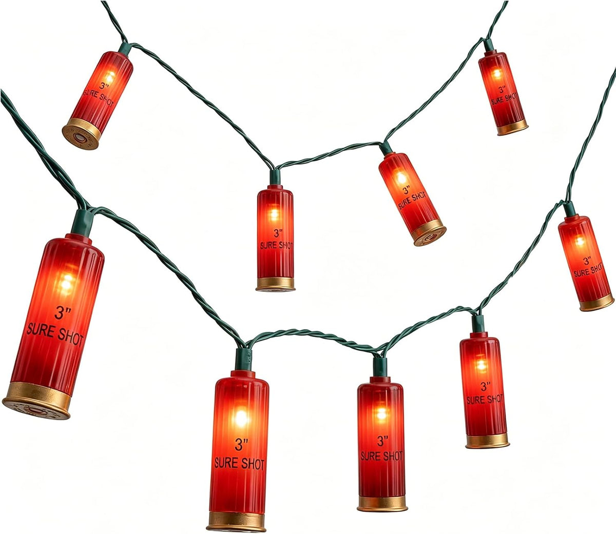 Oviejo 8.5Ft Shotgun Light String, Christmas LED Light String with 10 Red Bullet Lights for Outdoor Mexican Party Graduation Celebration Patio Bedroom Decor, Green Wire